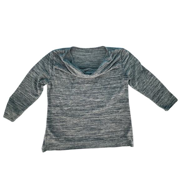 Heathered Split Back Knit Top Cowl Neck 3/4 Sleeve Blue Gray - Picture 4 of 16